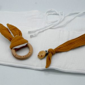 Lot pochette de lit, attache tétine et anneau de dentition